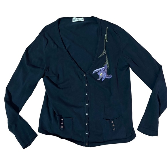 Blumarine Sweaters - Blumarine Black Floral Cardigan Size P